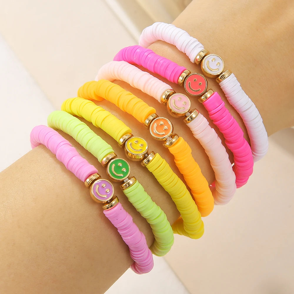 Hemasa 7Pcs Fashion Simple Polymer Clay  Smiling Face Polymer Clay Beads  Bracelet