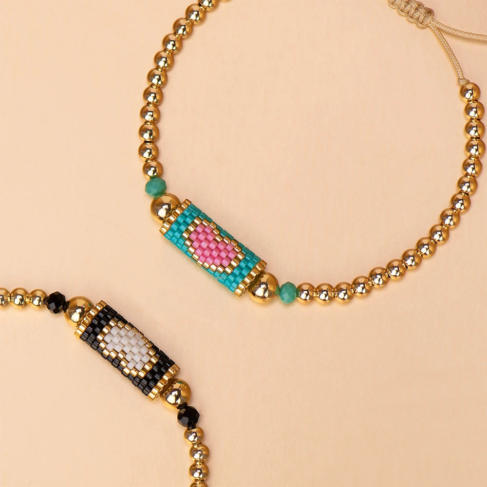 Hemasa Miyuki Bead Bracelet Boho Style Woven Adjustable Thread  For Women Jewelry Heart Ladies Accessory Birthday Gifts Party 2023 New