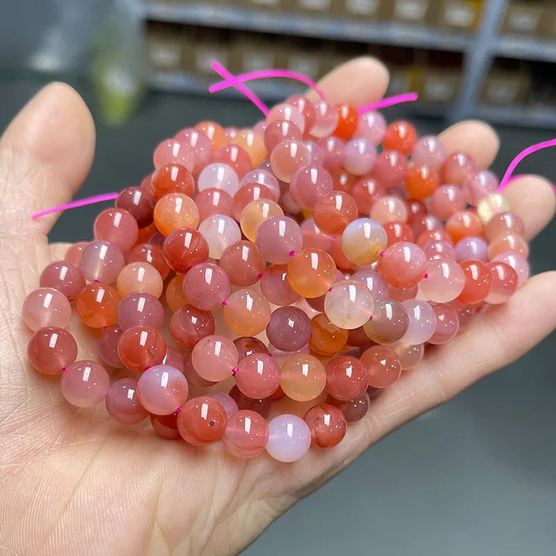 Hemasa Natural Stone YANYUAN Agate Bead Rose Pink Chalcedony Round Beads Bracelet Women Stone Jewelry Gemstone Gift Handmade Strand