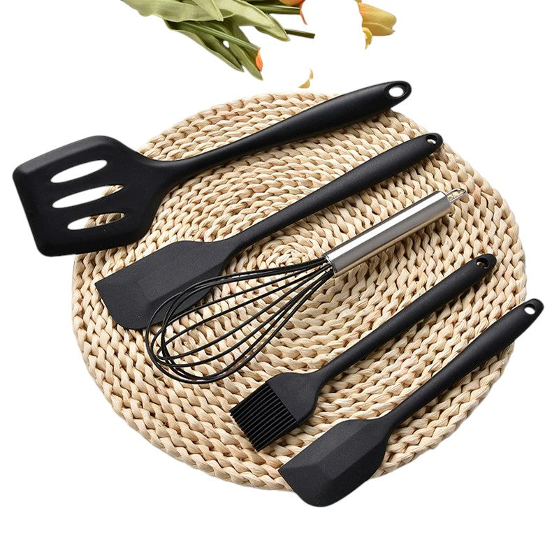 Tejesa 5Pcs Heat-Resistant Cooking Utensils Set Non-Stick Silicone Spatula Whisk Oil Brush Turner Cream Scraper Baking Set Kitchen Tool
