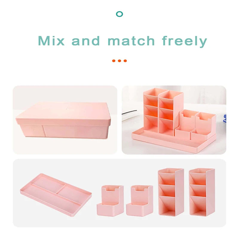Bview Art 1PC Multi-functional Oblique Insert Pen Holder Student Desktop Combination Pen Bucket Storage Box for School Supplies