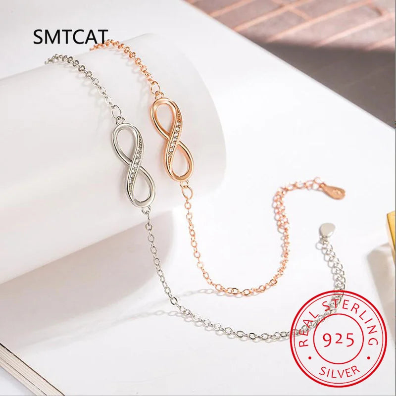 Hemasa 925 Sterling Silver Romantic Infinite Love Zirconia Link Chain Bracelet For Women