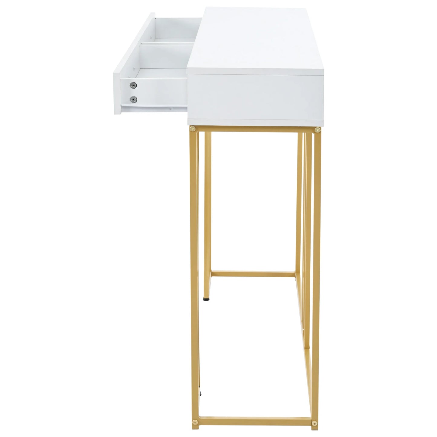 Hemasa Elegant Console Table with 2 Drawers and Metal Frame, White and Gold Finish Lightweight  Side Table for Hallway or Sofa