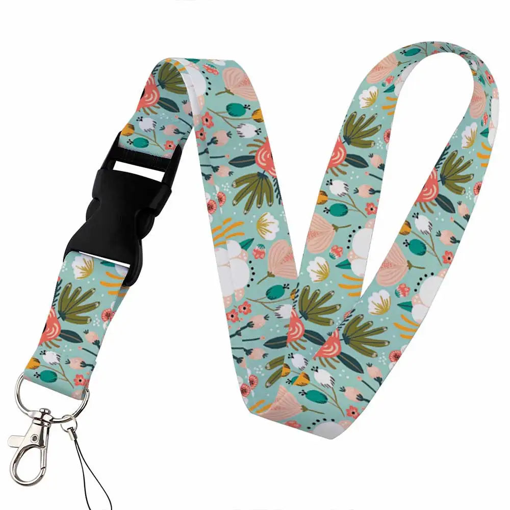 Tejesa Beautiful flower Lanyard Keys Chain Badge Holder ID Credit Card Pass Hang Rope Lariat Mobile Phone Charm Accessories Gifts