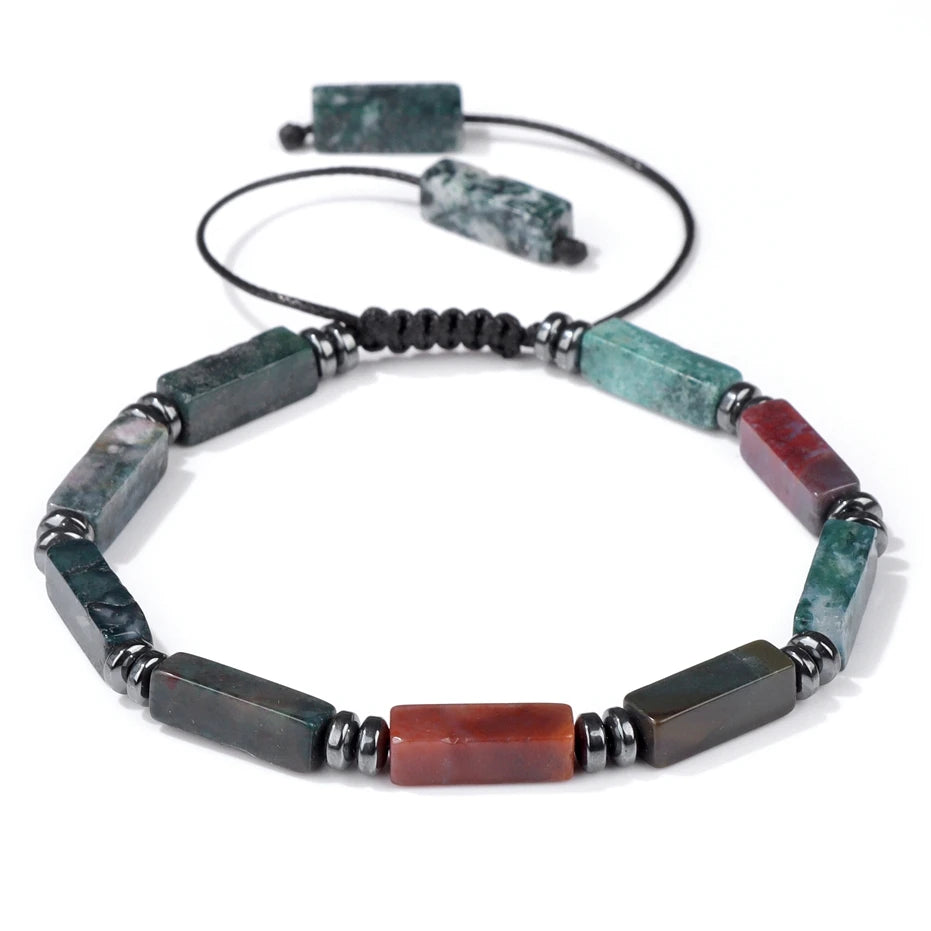 Tejesa Rectangle Shape Amethysts Bracelet Natural Stone Indian Agates Lapis Lazuli Adjustable Braided Bracelets For Women Men Jewelry
