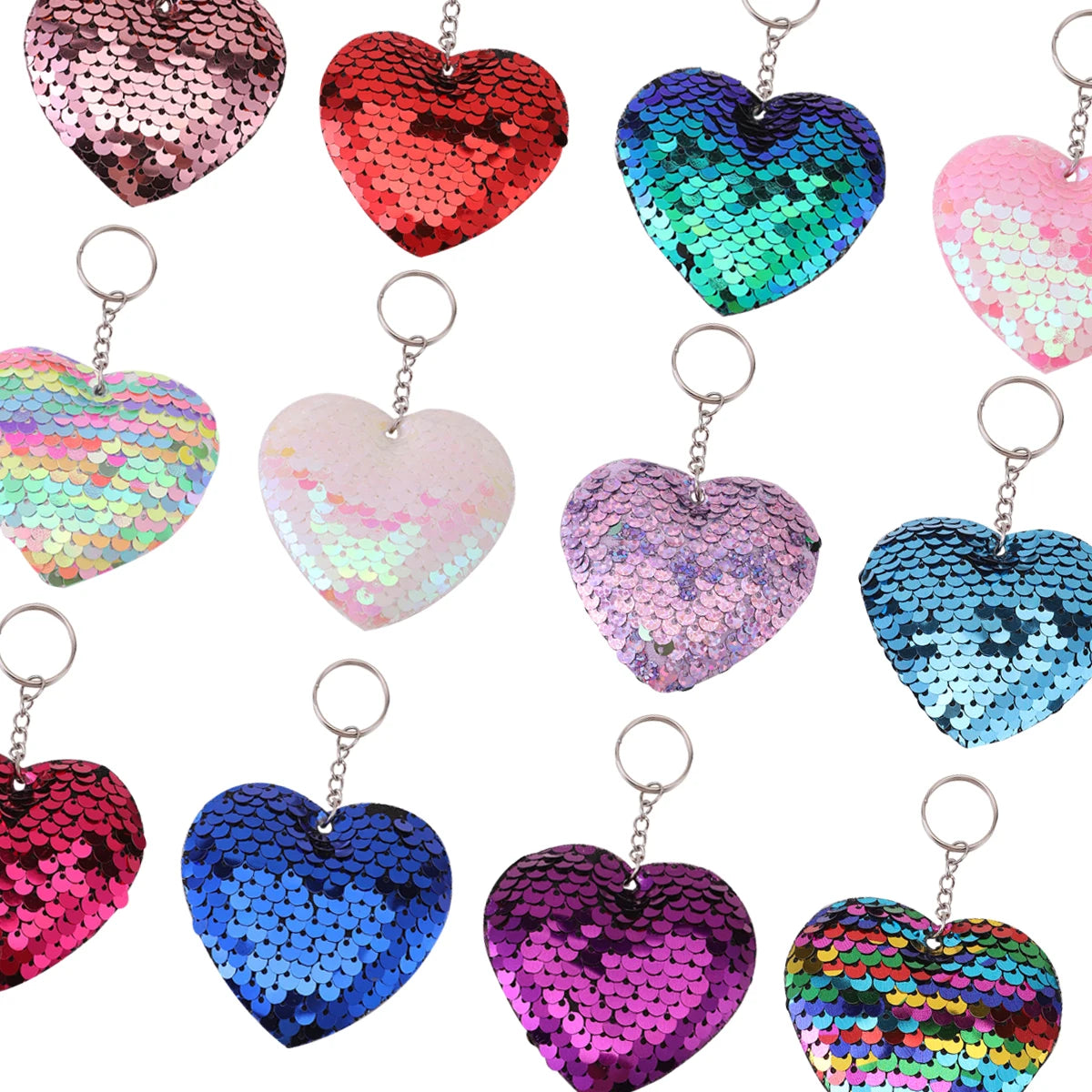 12pcs Cute Sequin Love Heart Keychain - Stylish Bag Charm and Keyring Decoration Wallet Bag Backpack Charms Party Favors