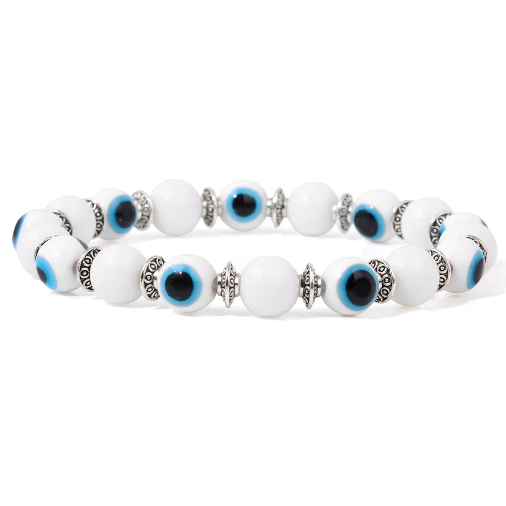 Tejesa Turkey Evil Eye Bracelet Lucky 8mm Colorful Beaded Bracelets For Women Men Blue Eye Aesthetic Handmade Bangle Friendship Jewelry