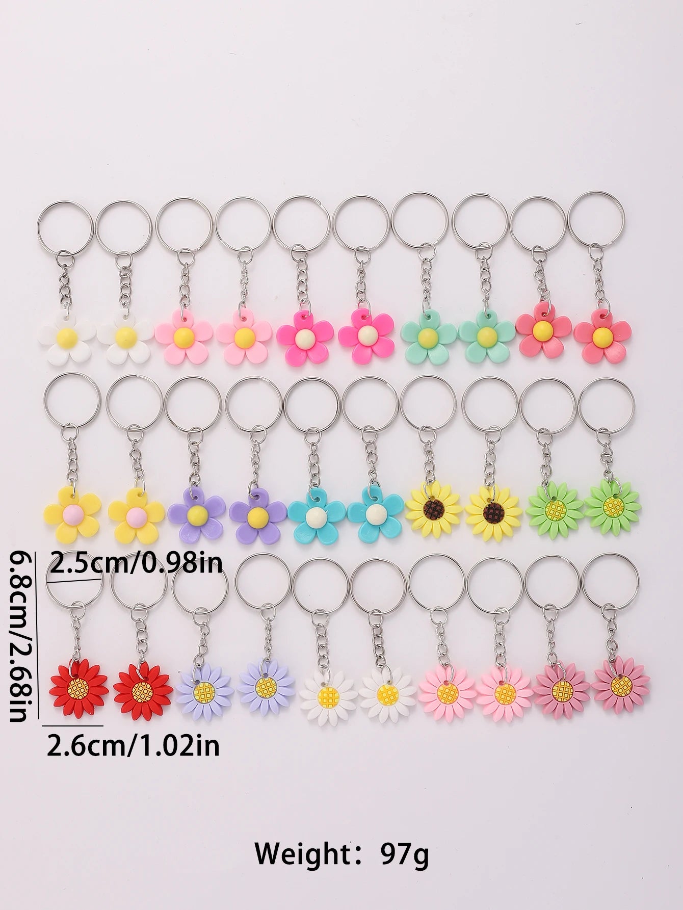 Hemasa 30pcs Flower Charm Keychain PVC Soft Sun Flower Pendant Key Ring Ornaments Wallet Bag Backpack Charm Birthday Party Gift