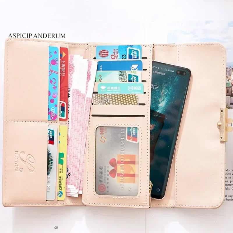 Tejesa Women's Cute Purse Long Printing Flower Wallet Phone Female Three Fold Clutch Large Capacity Wallet