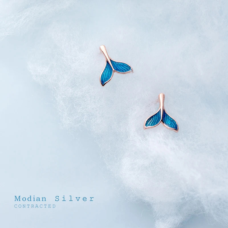 Modian Fashion Blue Stripe Enamel Mermaid Tail Stud Earrings 100% 925 Sterling Silver Exquisite Jewelry For Women Accessories