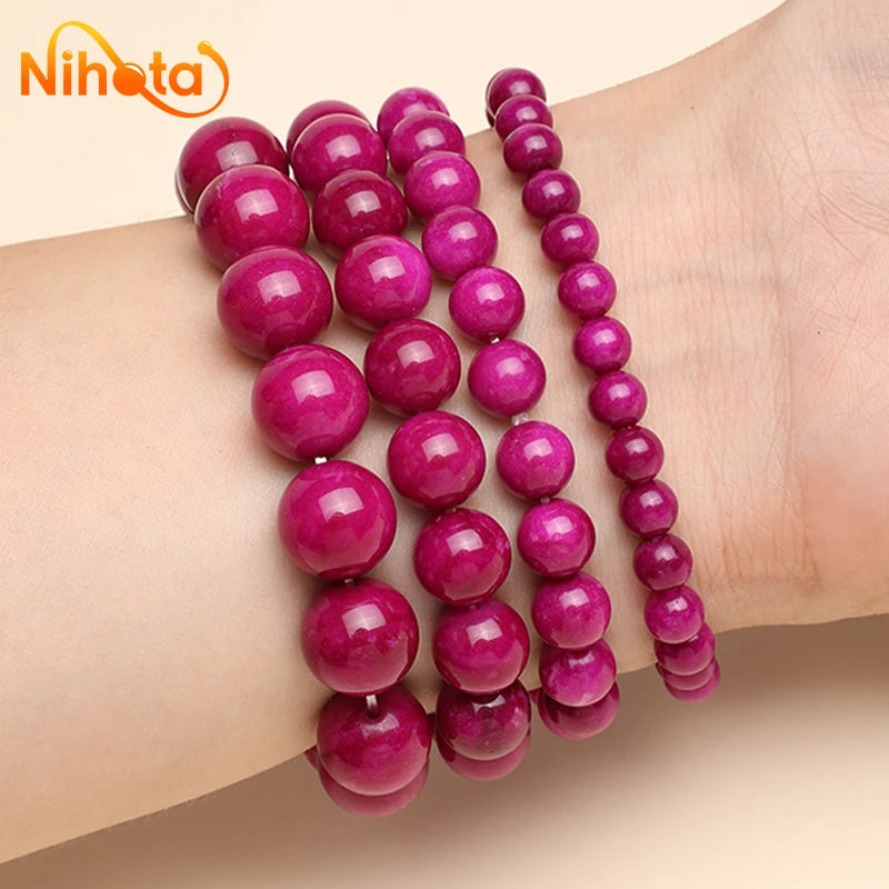 Natural Purplish Red Chalcedony Bracelets Round Stone Beads Jewelry Gift For Men Magnetic Health Protection Women 4/6/8/10/12mm