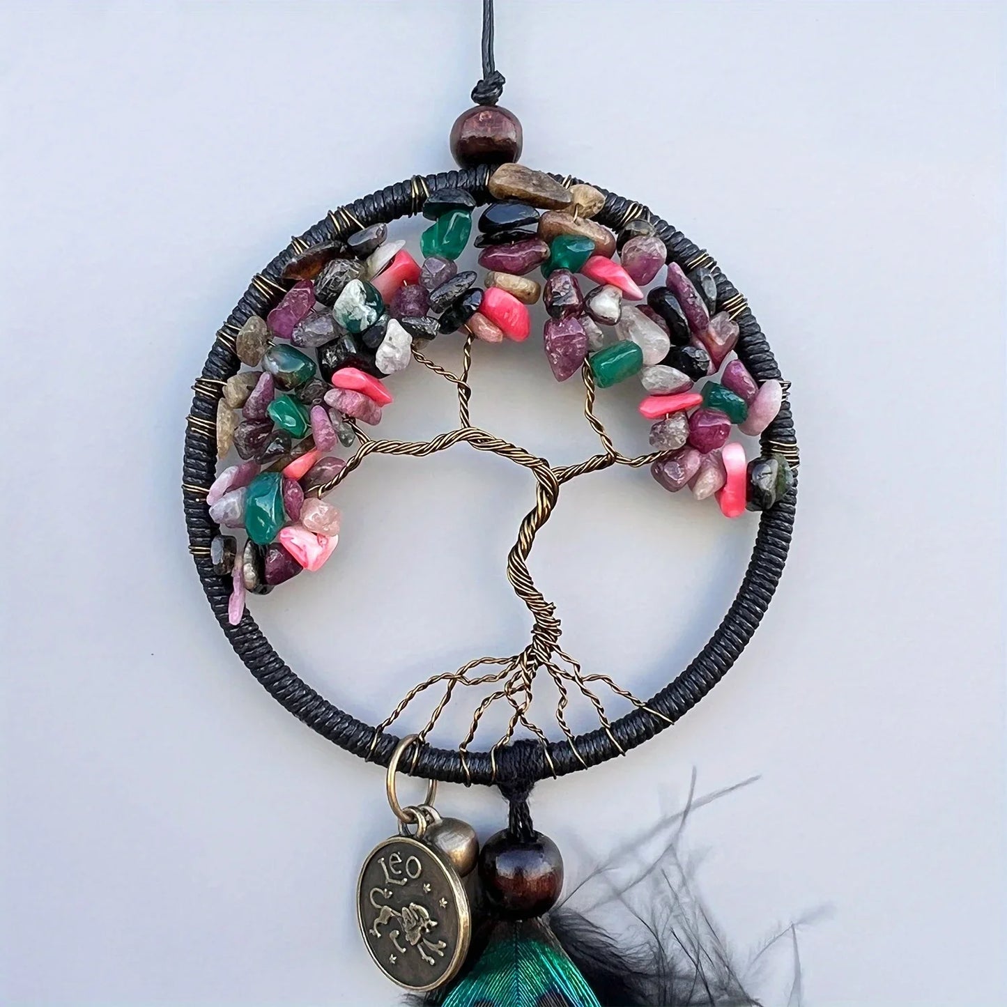 Hemasa 1 Pc Mini Tree of life Dream catchers for Car with Crystal, Gemstone Suncatcher