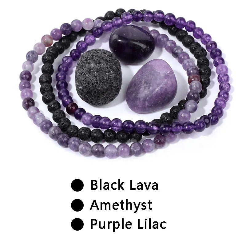 3pcs/set 4mm Beaded Bracelet with Raw Stone Natural Aventurine Amethysts Rose Quartz Beads Bracelets Women Men Energy Jewelry