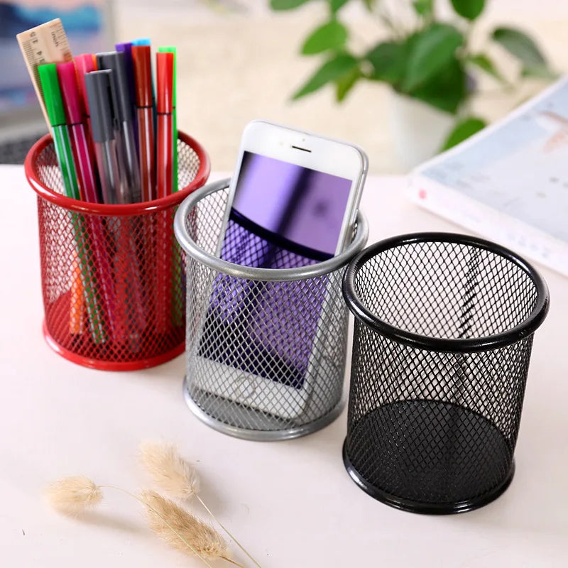 Hemasa Creative Colorful round Grid Metal Pen Holder Korean Fashion Desktop Office Supplies Storage Ornaments