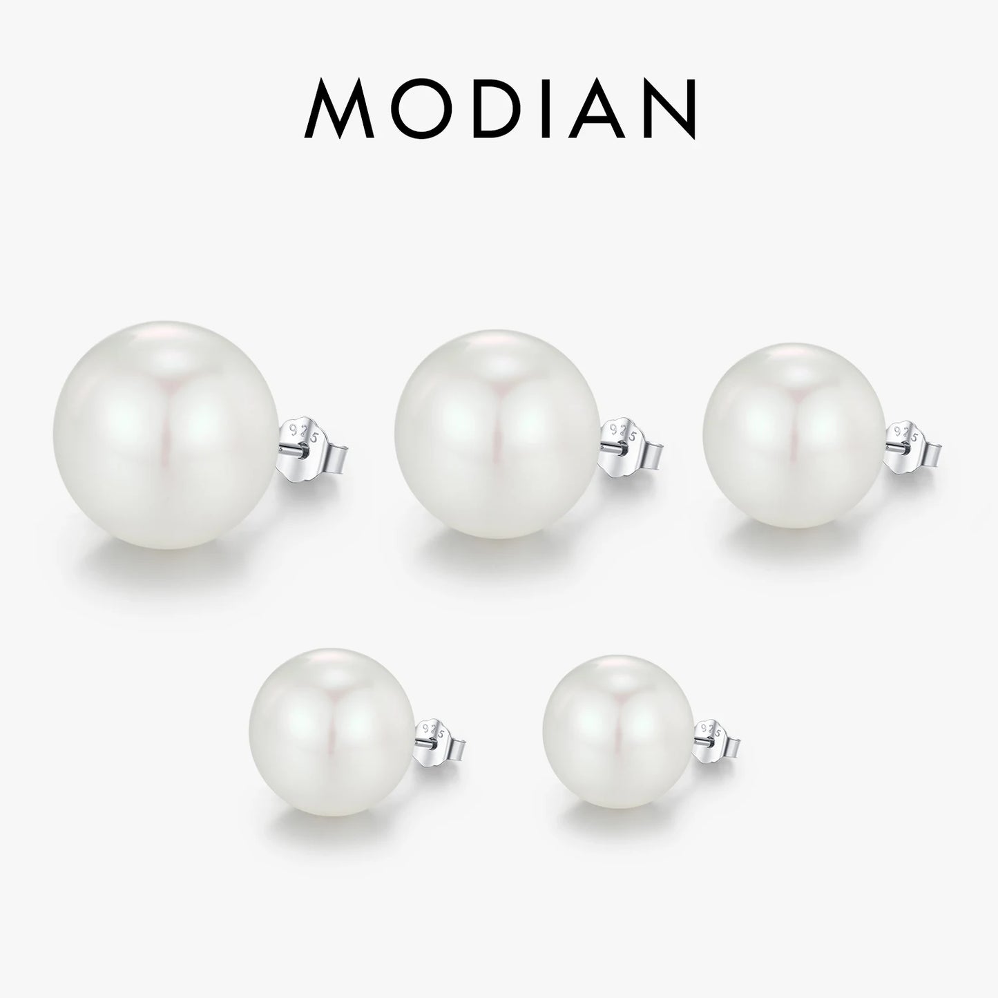 MODIAN 5 Sizes 925 Sterling Silver Elegant Crystal Pearl Stud Earrings Classic Basic Jewelry For Women Birthday Gifts