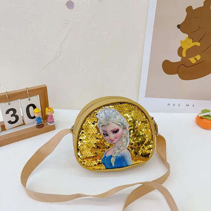 Tejesa Children's Bag Girls Bag Disney Princess Elsa Sequins Personality Children's Casual One Shoulder Bag Messenger Bag