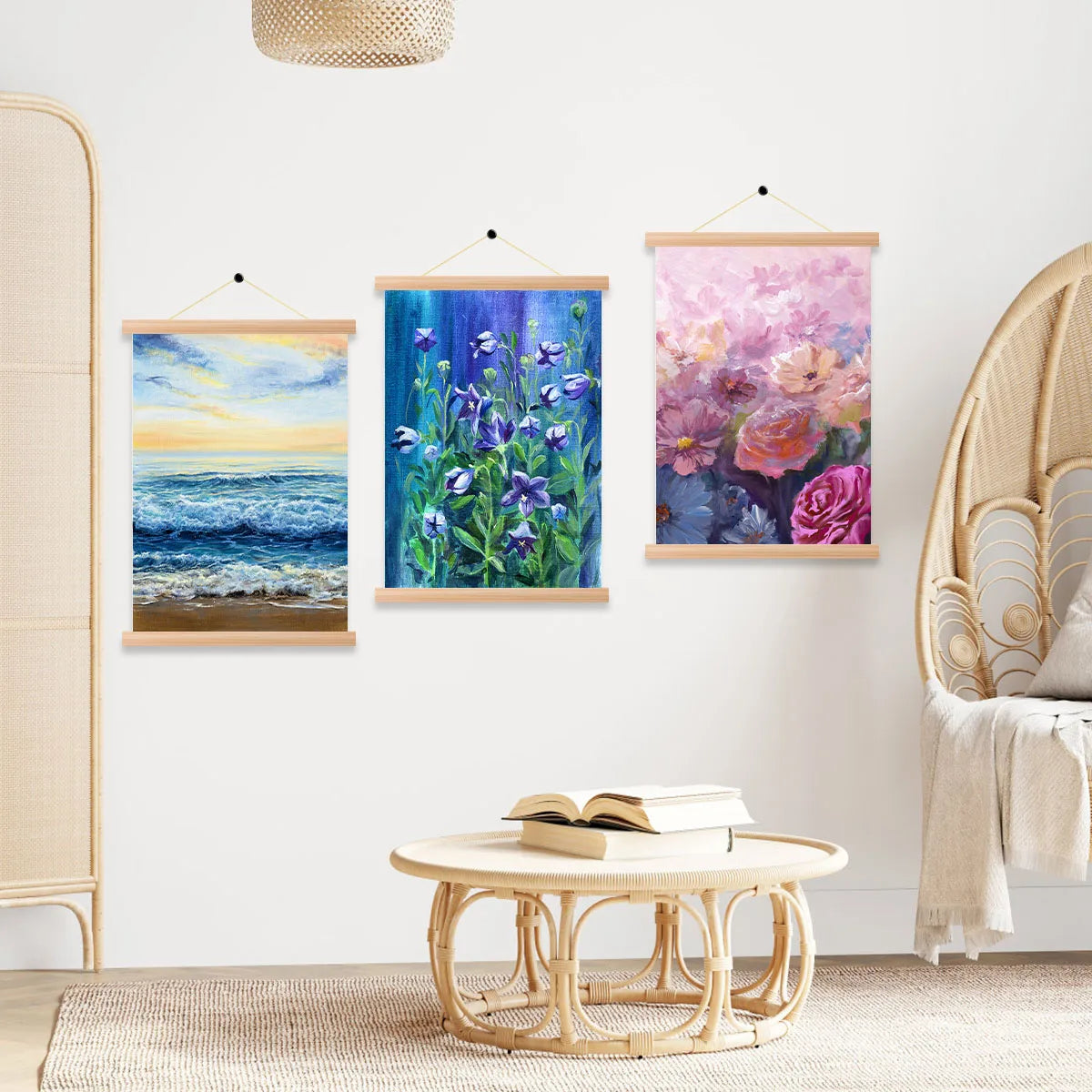 4pcs Picture Poster Hanger Frames Magnetic DIY Wood Hanging Rod Photo Wall Art Canvas Prints Painting Hang Rack Home Decor Easel