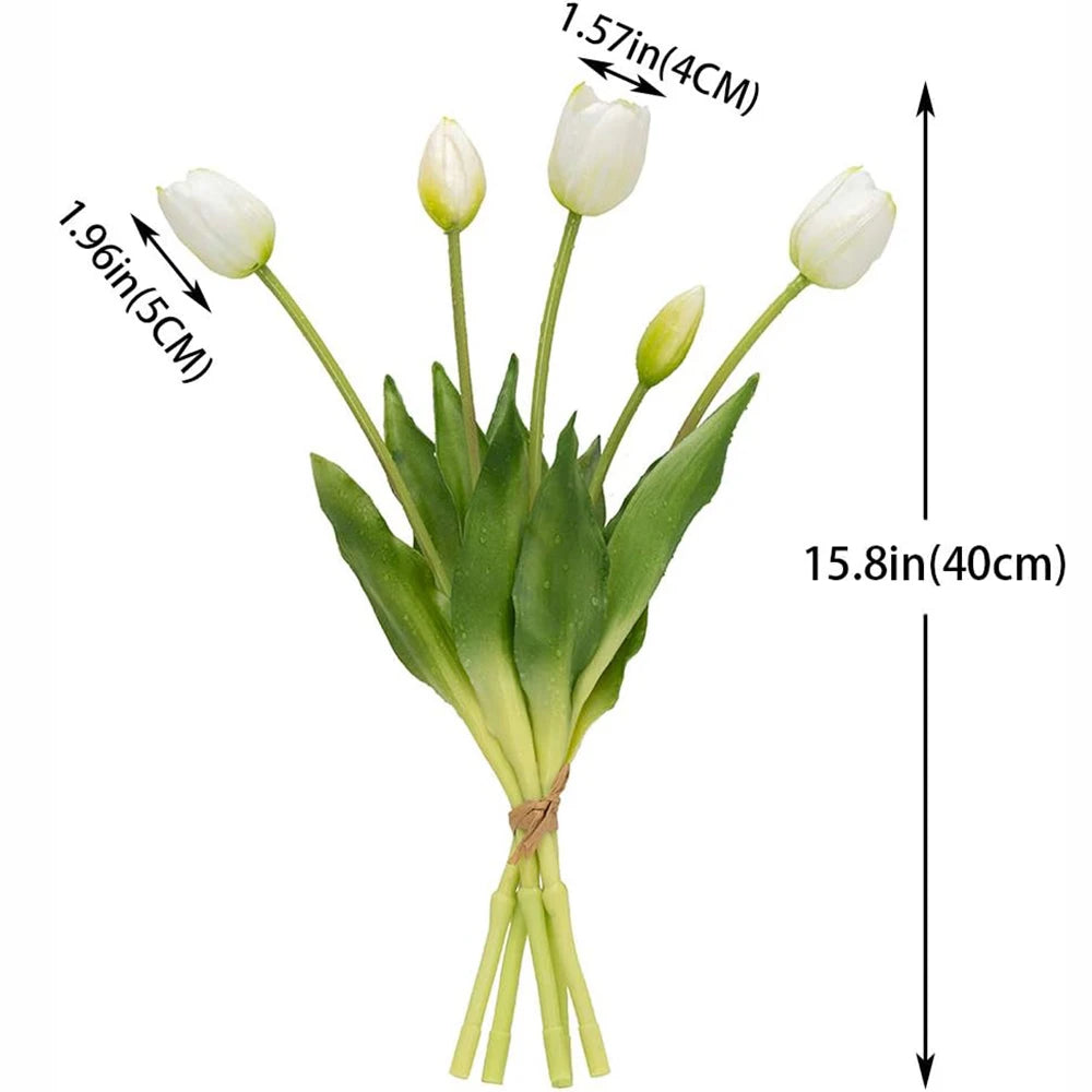 Tejesa 15pcs Real Touch Artificial Tulip Flowers Pink White Latex Tulip Bouquets for Office Wedding Party Home Room Decoration