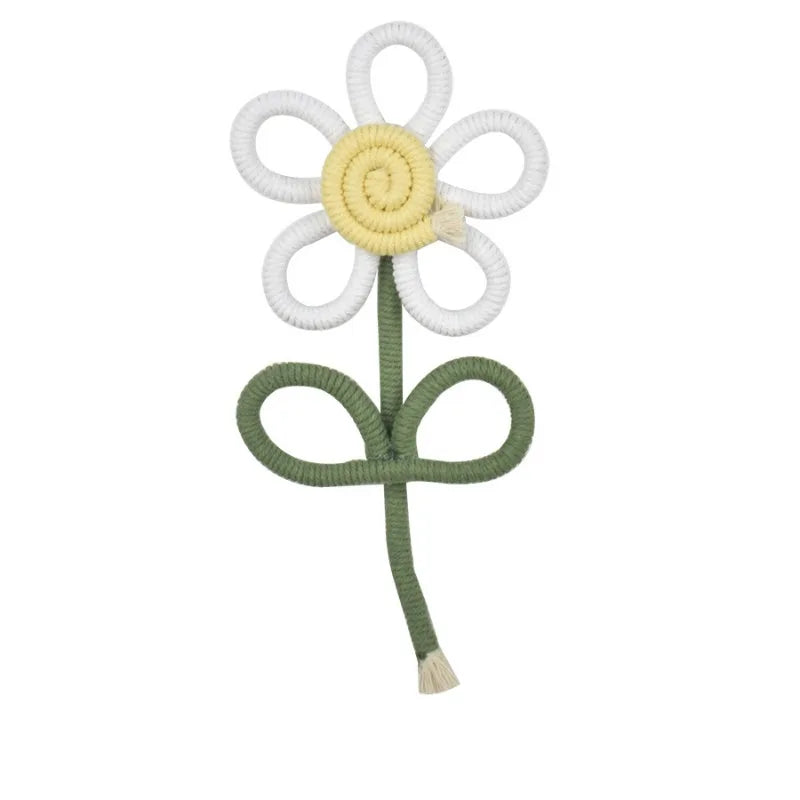 Bohemian Handwoven White Daisy Flower Wall Decor INS Style Nordic Macrame Flower Ornaments Home Kids Room Nursery Decor