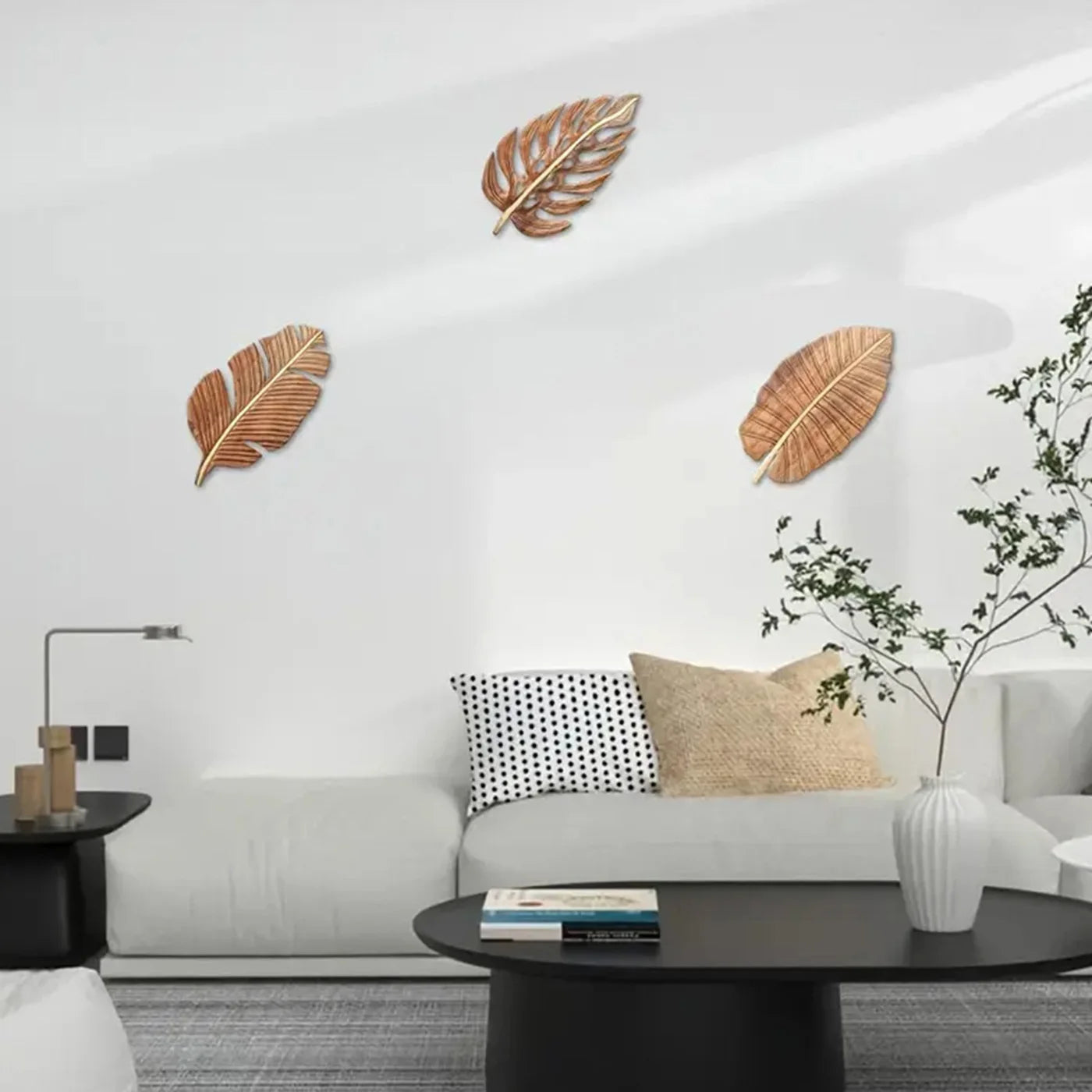 Hemasa 3pcs Wood Leaf Wall Art Decor, Bohemian Home Decor, Wood Wall Sculptures for Living Room, Indoor Wall Hanging Decoration