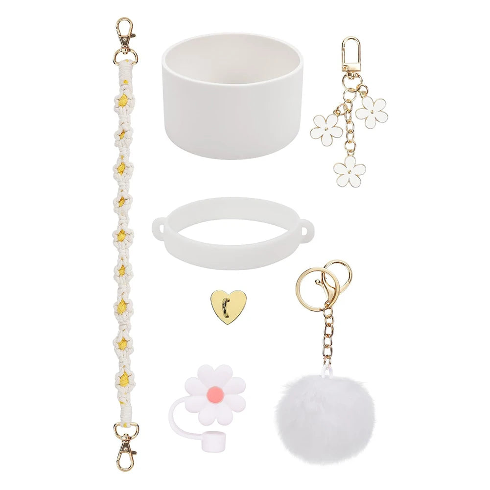 Water Cups Accessories for Stanley 40oz Tumbler Siliocne Water Bottle Boot Straw Lid Handle Strap Keychain Charm Chain Cup Decor