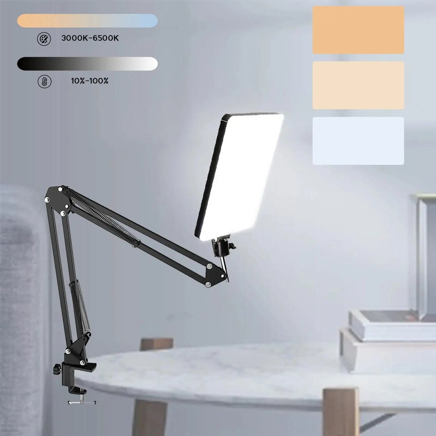Tejesa LED Photography Light Selfie Lights Conference Lighting Photo Studio Lamp With Scissor Arm Stand For Zoom YouTube Live Streaming