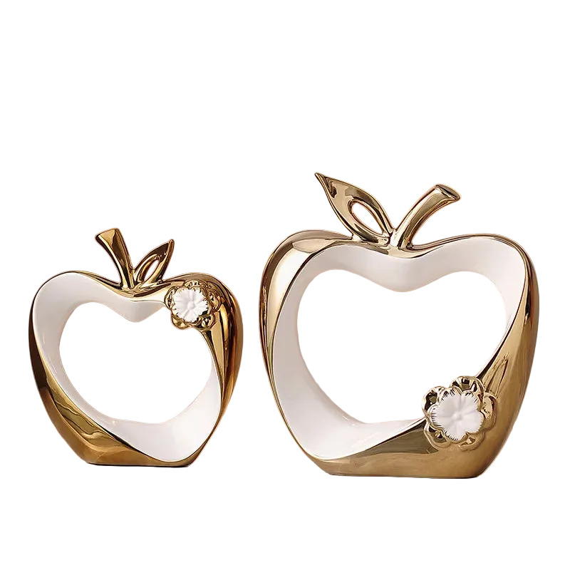 Tejesa Golden Hollow Apple Miniatures Sculptures Ceramic Handicrafts Figurines Decoration Crafts Office home Decoration Accessories