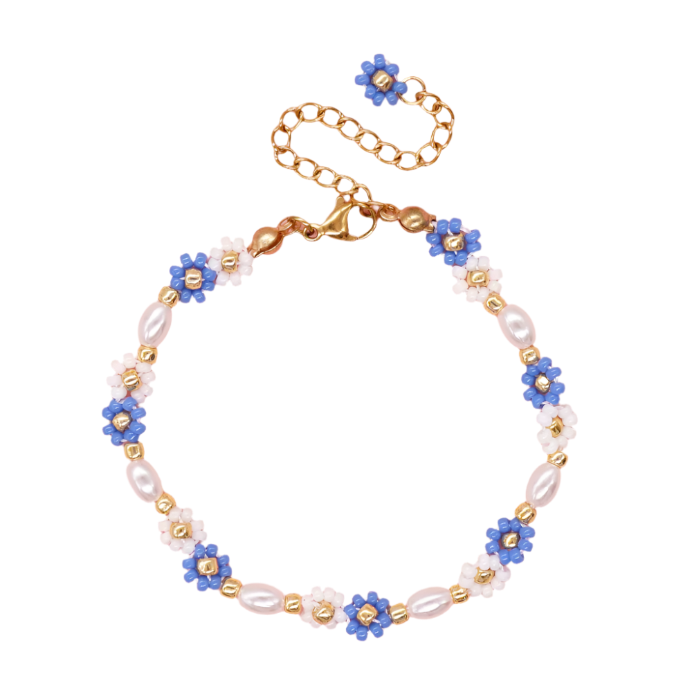 Hemasa Adjustable Stainless Steel Charm Flowers Beads  Bracelet  for Women /Girls