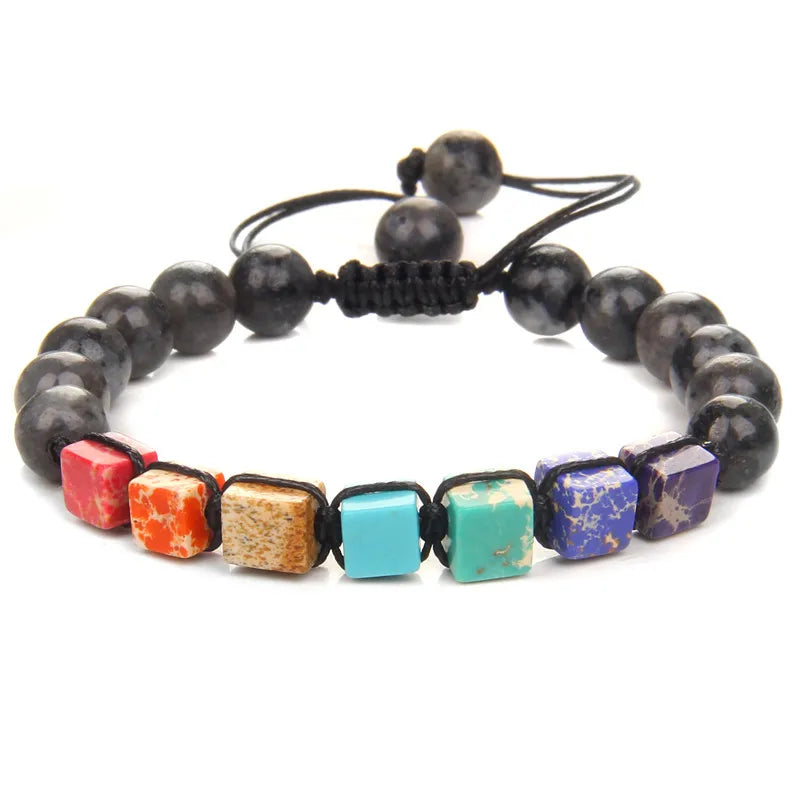 Tejesa Square Beads 7 Chakra Wrap Bracelets For Men Adjustable Braided Bracelet Green African Stone Lava Labradorite Handmade Jewelry