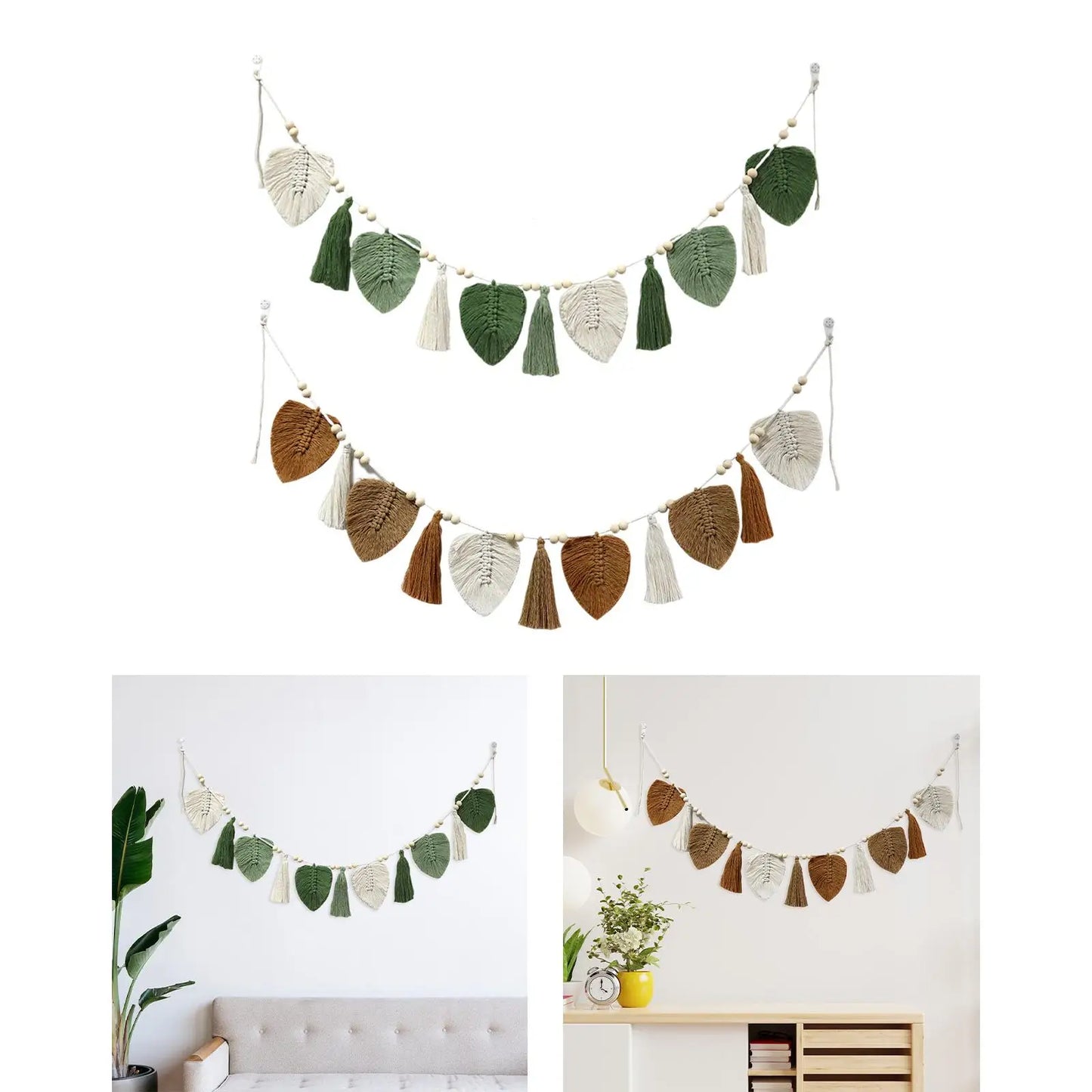 Hemasa Boho  Macrame Leaves Wall Hanging Macrame Wall Hanging Leaf Woven Tapestry for Dorm Bedroom Home Apartment Decoration