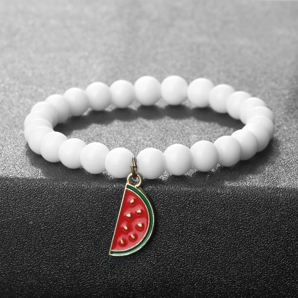 New Arrival Watermelon Pendant Bracelet For Women Men Boho Fruit Bracelets Natural Stone Elastic Bangle Girl Summer Jewelry Gift