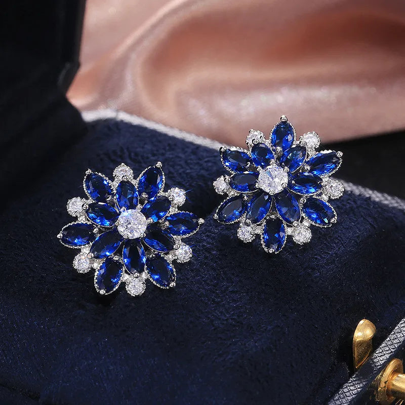 Tejesa 925 Sterling Silver Gorgeous Big Flower Stud Earring for Women Wedding Engage Dance Party Noble Brilliant Zircon Stone Earrings
