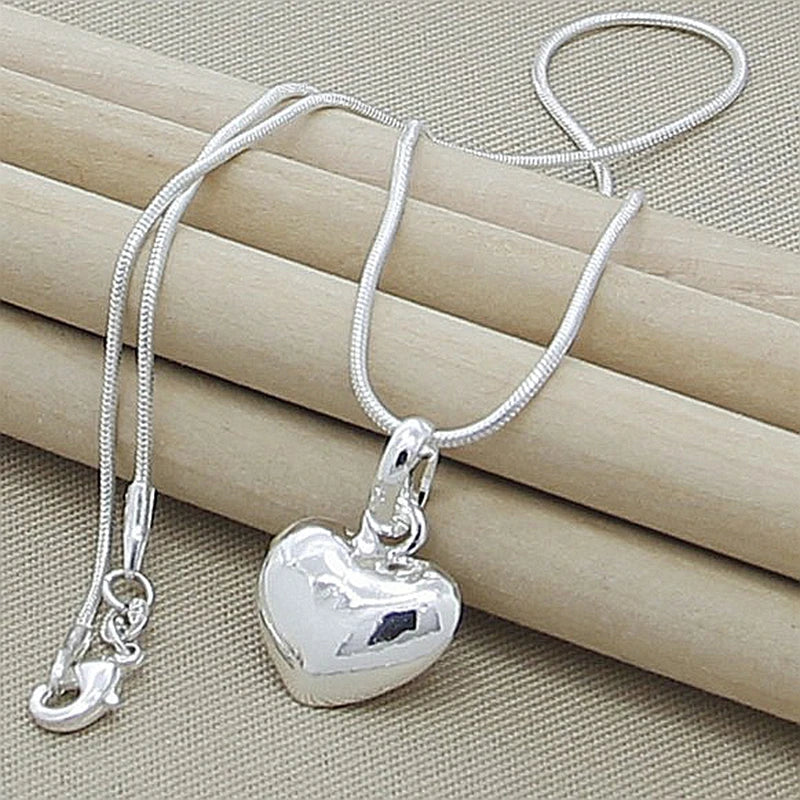 Hemasa 925 Sterling Silver Solid Small Heart Pendant Necklace 16-30 Inch Snake Chain For Women Wedding Charm Fashion Jewelry