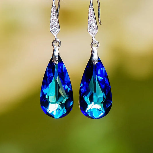 Luxury Drop Blue Crystal Drop Earrings for Women Silver Color Earrings Party Birthday Gift Earring Jewelry Pendientes Mujer