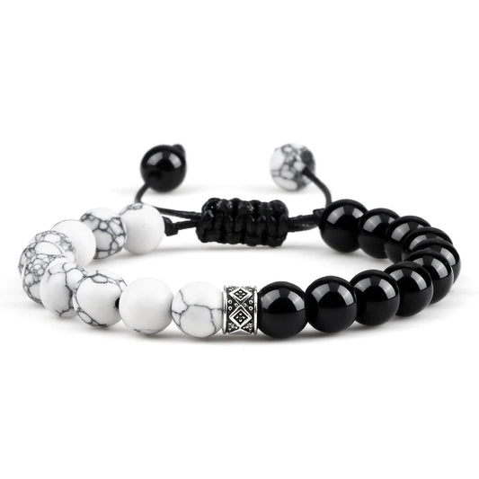 Couples Black And White Beads Bracelets Men Women Natural Tiger Eye Lava Stone Bracelets Fashion Wristband Handmade Jewelry Gift