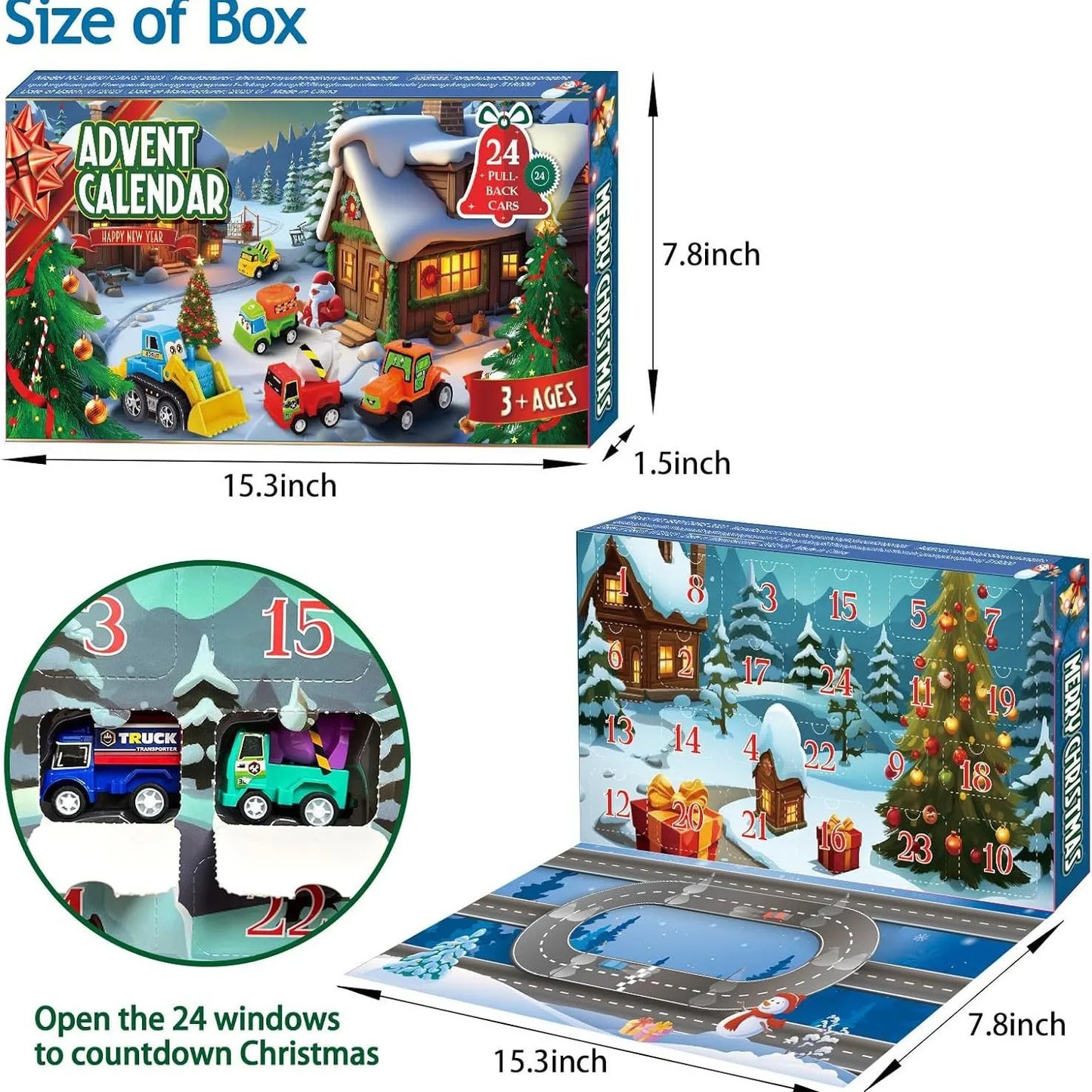 2025 Christmas Advent Calendar Gift Box for Diy Children and Boys 24-day Christmas Countdown Calendar Car Set Party Supplies