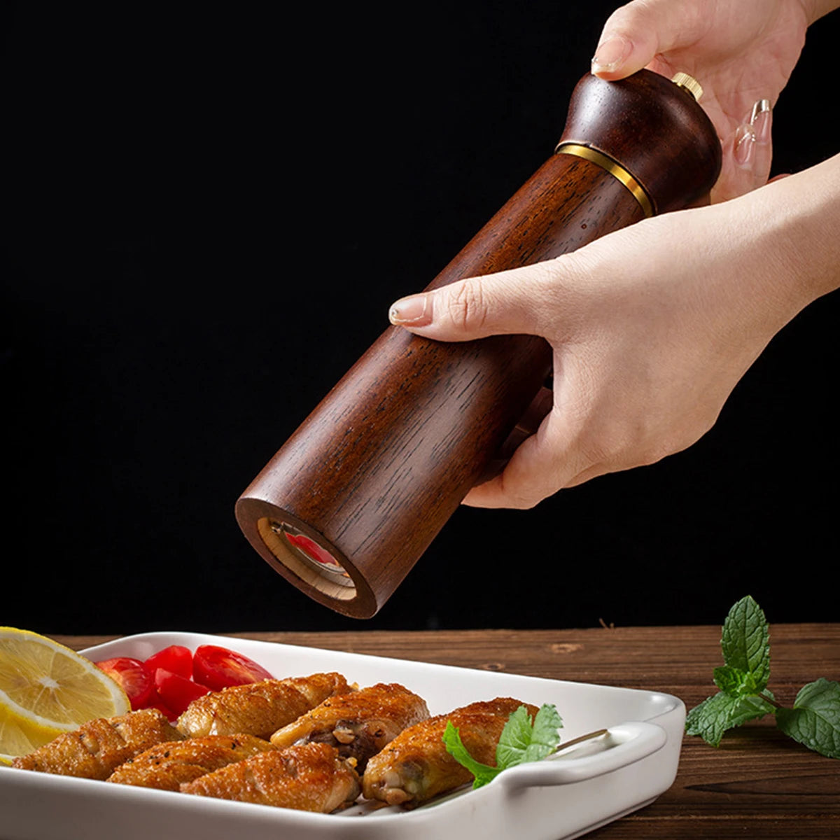 Tejesa Wooden Pepper Mills Salt and Pepper Grinder 5/8 Inch Spice Pepper Grinder with Adjustable Ceramic Handheld Herb Seasoning Mills