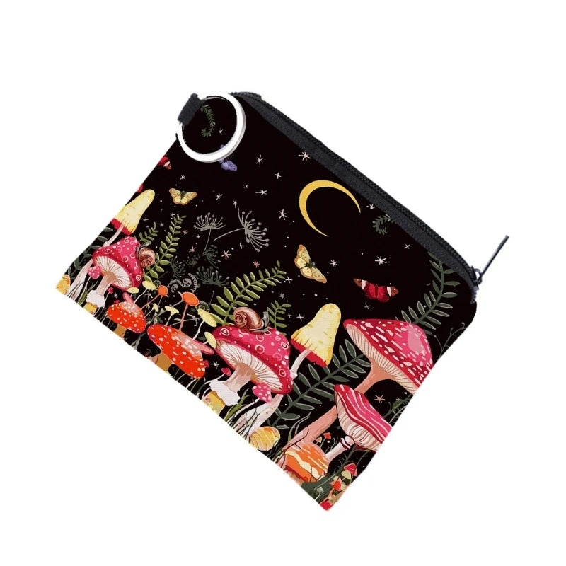 Hemasa Colorful Mushroom Print Zippered Wallet Coin Purse Keychain Bag Change Pocket