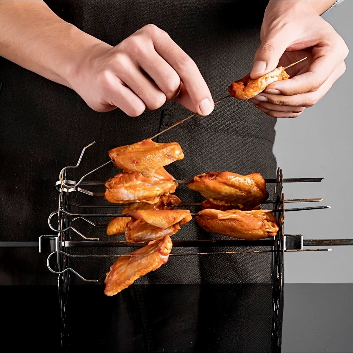 Tejesa BBQ Grill Oven Meat Kebab Rack Easy Flip Grill Kebab Maker for Home Party Cooking Picnic BBQ NonStick Roaster Skewer Needle Cage