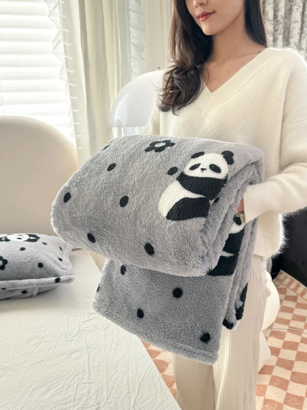 Tejesa Panda Printed Fluffy Blanket for Beds Single/Queen/King Plush Fleece Plaids for Sofa Soft Warm Thow Blanket for Winter