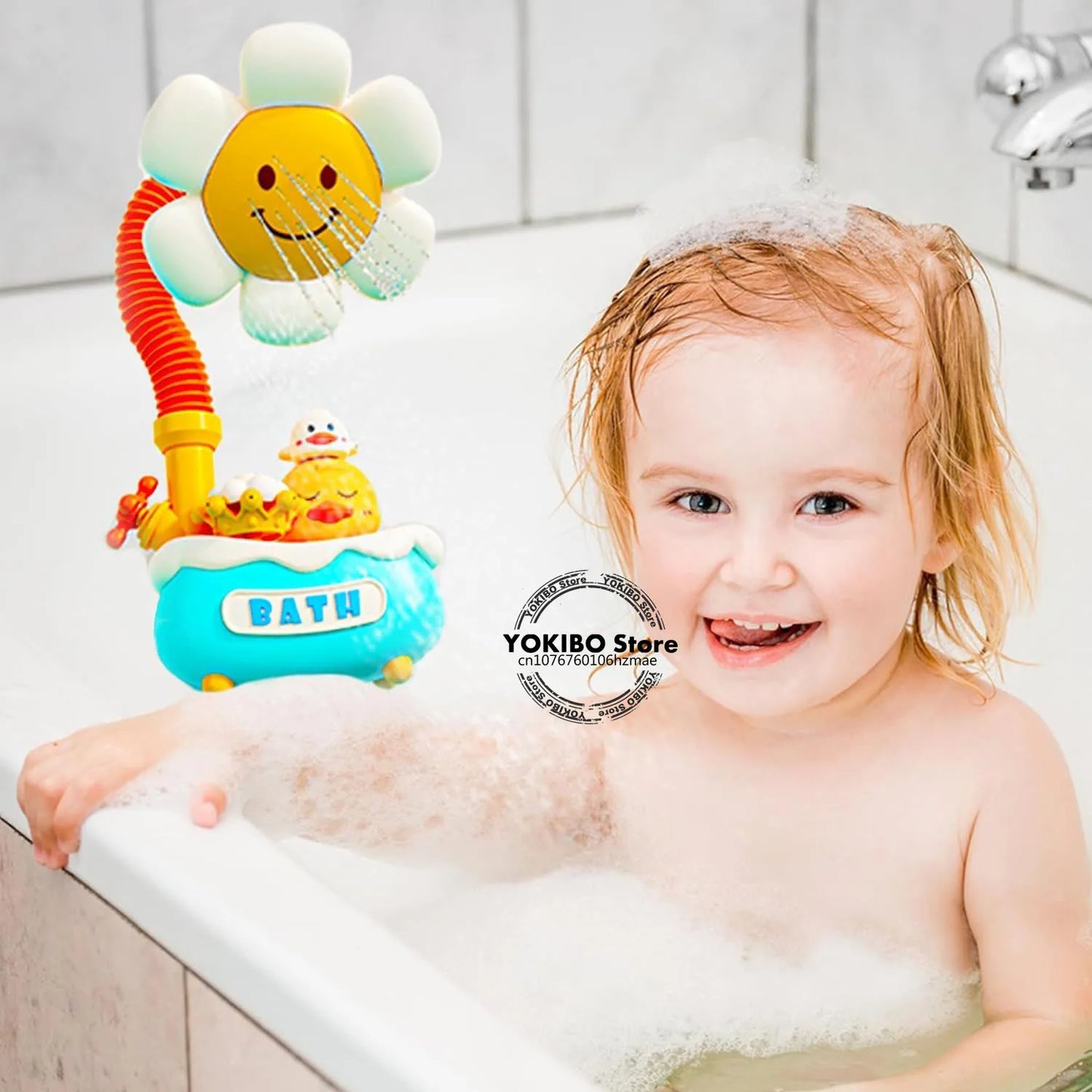 Baby Bath Toys Bath Shower for Toddler 4 in 1 Bathtub Toy with Sunflower Shower 3 Water Spray Sprinkler BathTub Toys for Baby
