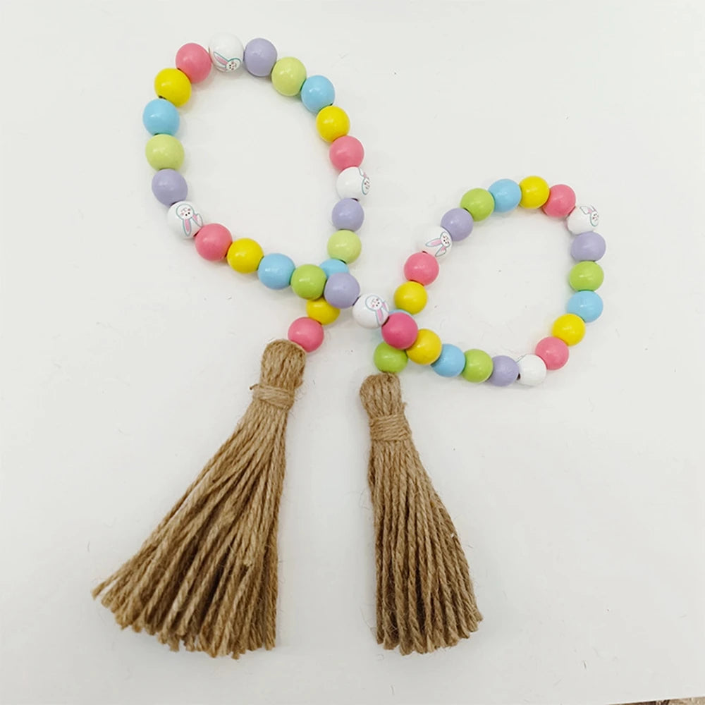Spring Wood Bead Garland with Tassels Farmhouse for Tiered Tray Decorations Holiday Country Rustic Prayer Deration