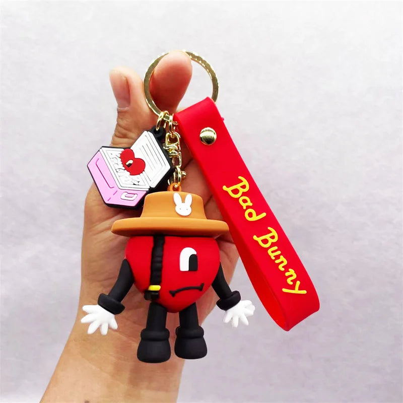 Cartoon Singer Karol G Keychain Heart Bad Rabbit Silicone Pendant Keyring Car Backpack Key Holder Kawaii Jewelry Gifts