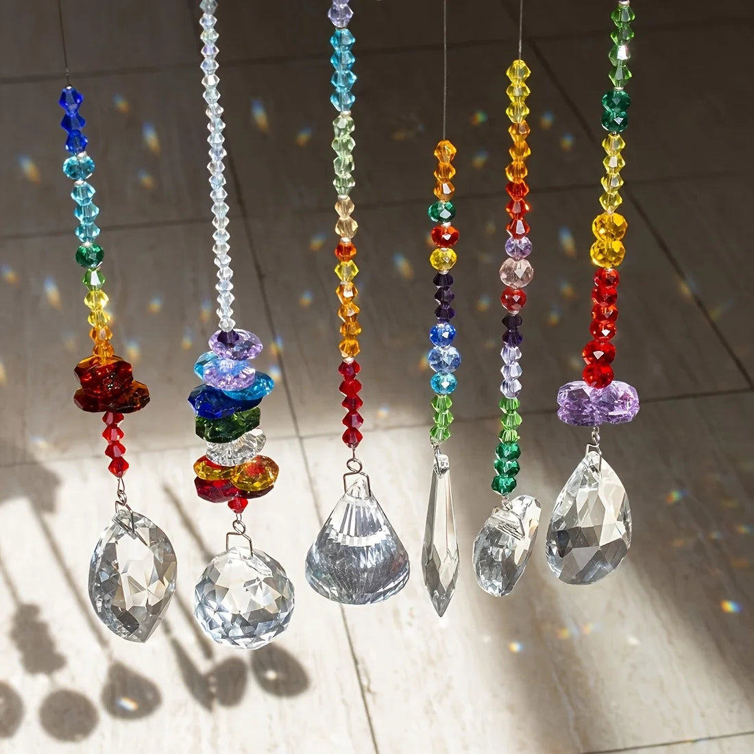 8 Pieces Colorful Crystals Suncatcher Hanging for Window, Rainbow Octogon Chakra Pendants Suncatchers with Crystals Beads Chain