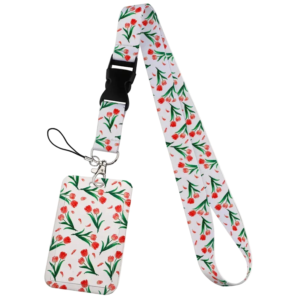 Tejesa  Flower design Lanyard Business Credit Card Holder/ Neck Strap Keychain Hang Rope ID Badge Holder