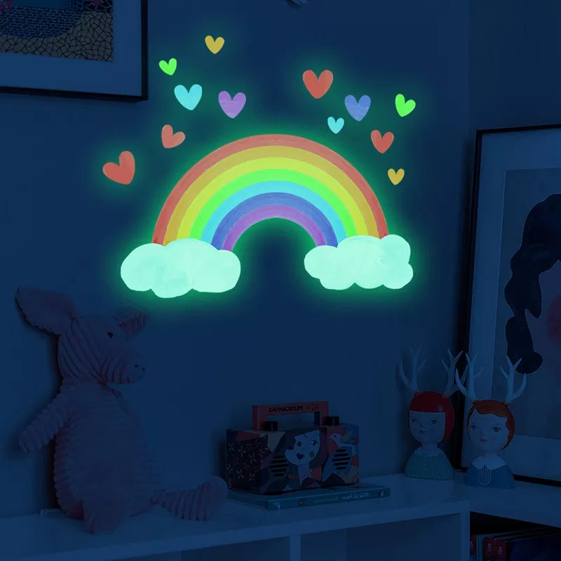 Hemasa Cartoon Rainbow Luminous Wall Stickers Glow In The Dark Cloud Heart DIY Wall Decal For Baby Kids Room Nursery Home Decorations