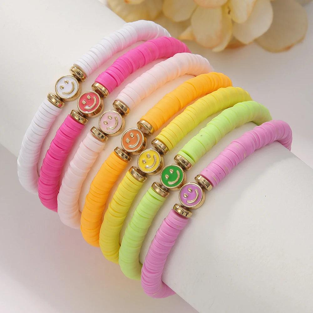 Hemasa 7Pcs Fashion Simple Polymer Clay  Smiling Face Polymer Clay Beads  Bracelet