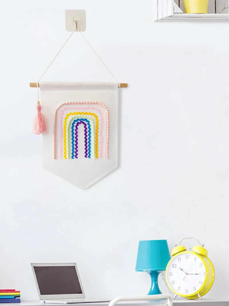 INS Wall Hanging Rainbow Tapestry with Tassel Creative Nordic Flags Baby Nursery Wall Pendant Children Room Bedroom Decoration