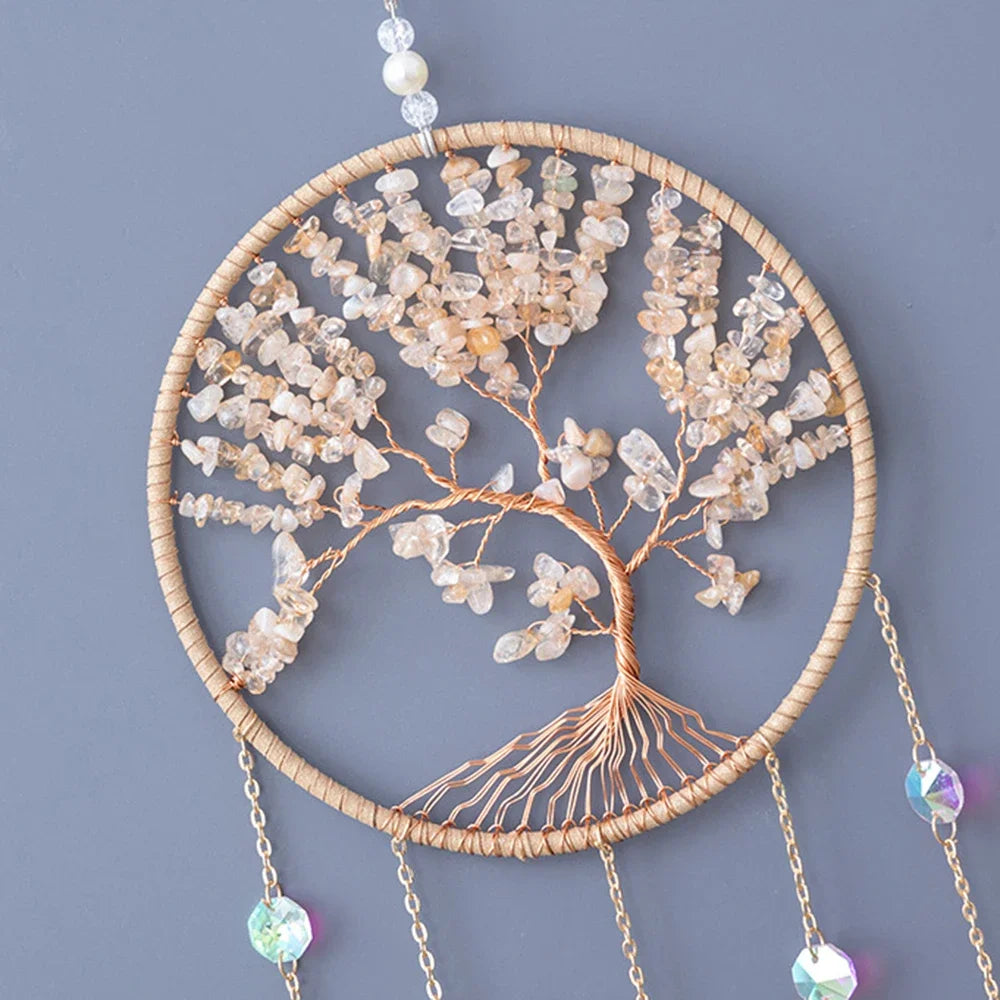7 Chakra Gemstones Tree Of Life Dream Catchers  Natural Agate Bedroom Wall Hanging Crystal Dream Catcher Home Craft Decorations