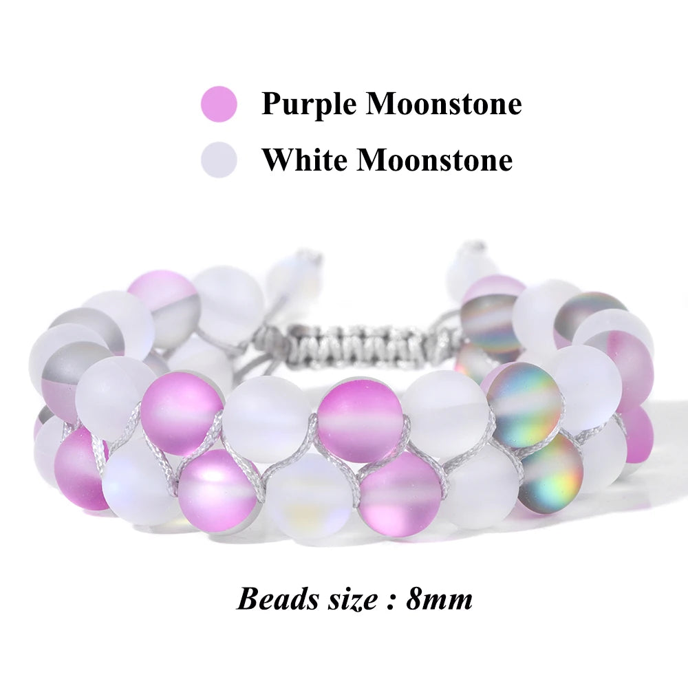 Tejesa Grey White Moonstone Wrap Bracelets For Women Men Austria Crystal Mermaid Glass Adjustable Braided Bracelet Wristbands Jewelry